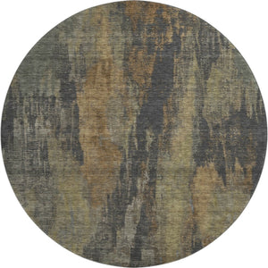 HomeRoots 8' Charcoal Gold & Copper Abstract Round Rug - Washable, UV-Protected, Stain-Resistant Design for Homes 695981
