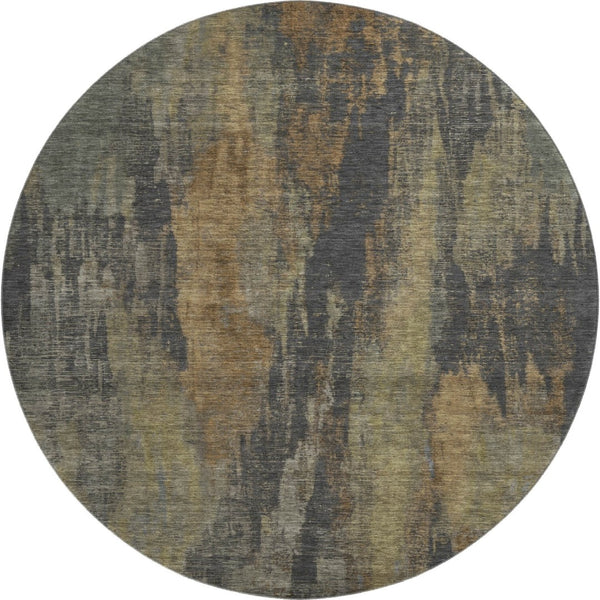 HomeRoots 8' Charcoal Gold & Copper Abstract Round Rug - Washable, UV-Protected, Stain-Resistant Design for Homes 695981