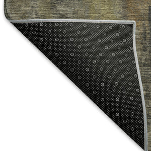 HomeRoots 8' Charcoal Gold & Copper Abstract Round Rug - Washable, UV-Protected, Stain-Resistant Design for Homes 695981
