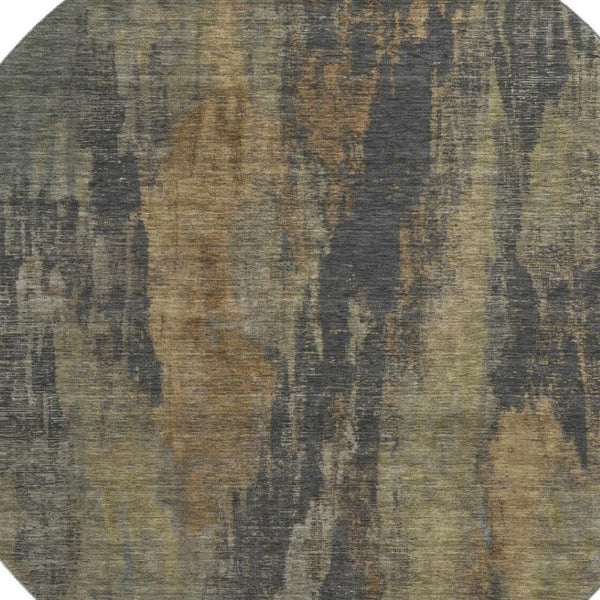 HomeRoots 8' Charcoal Gold & Copper Abstract Round Rug - Washable, UV-Protected, Stain-Resistant Design for Homes 695981