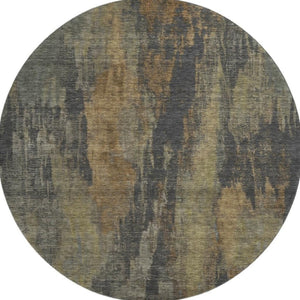 HomeRoots 8' Charcoal Gold & Copper Abstract Round Rug - Washable, UV-Protected, Stain-Resistant Design for Homes 695981