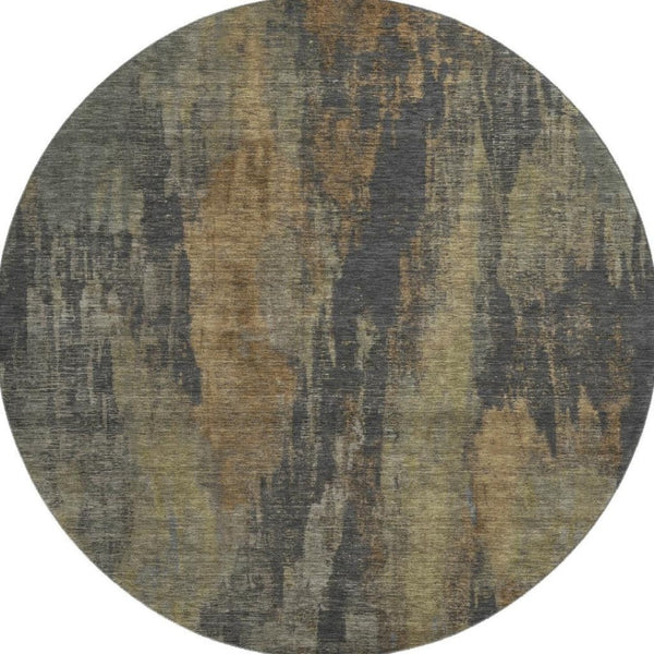 HomeRoots 8' Charcoal Gold & Copper Abstract Round Rug - Washable, UV-Protected, Stain-Resistant Design for Homes 695981