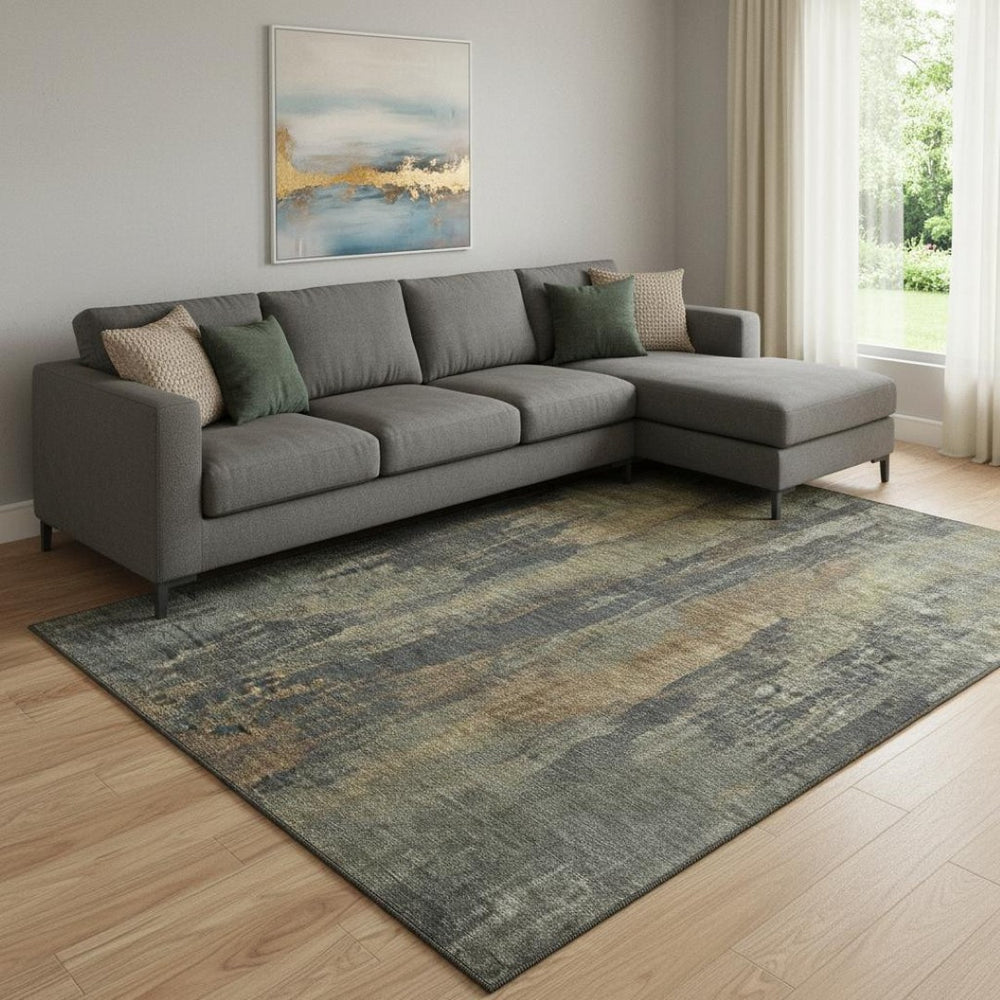 HomeRoots 8' X 10' Charcoal Gold Copper Abstract Washable Area Rug - Stylish UV Protected, Easy-Care Design 695982
