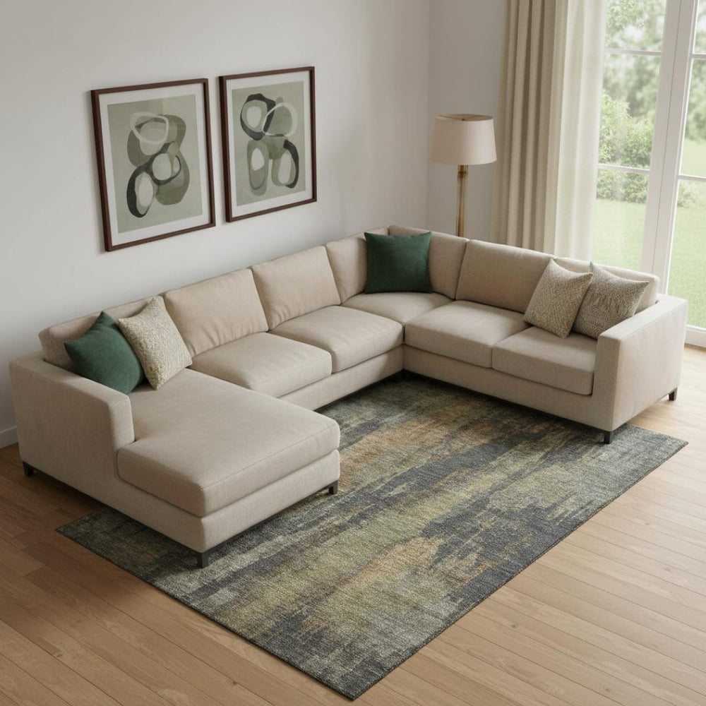 HomeRoots 9' X 12' Modern Charcoal Gold & Copper Washable Area Rug with UV Protection for Busy Homes 695983