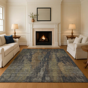HomeRoots 9' X 12' Modern Charcoal Gold & Copper Washable Area Rug with UV Protection for Busy Homes 695983