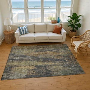 HomeRoots 9' X 12' Modern Charcoal Gold & Copper Washable Area Rug with UV Protection for Busy Homes 695983