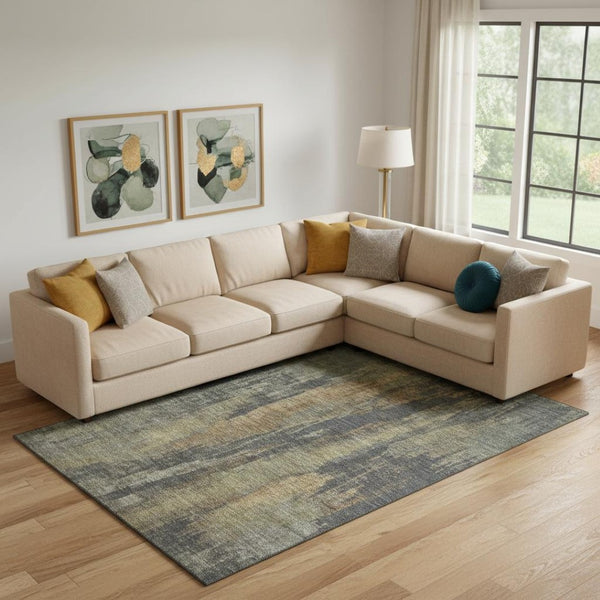 HomeRoots 10' Charcoal, Gold & Copper Abstract Washable Area Rug – UV Protected, Stain-Resistant, Non-Slip! 695984