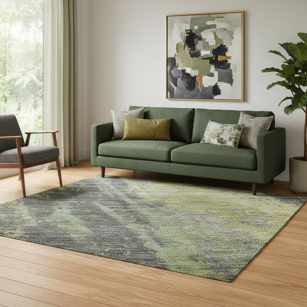 HomeRoots 5' X 8' Washable Green Gray Gold Abstract Area Rug with UV Protection - Ideal for Families & Pets 695986