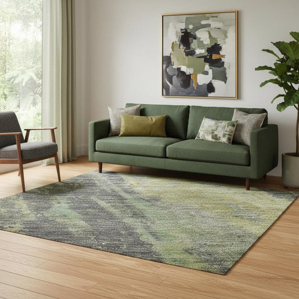 HomeRoots 5' X 8' Washable Green Gray Gold Abstract Area Rug with UV Protection - Ideal for Families & Pets 695986