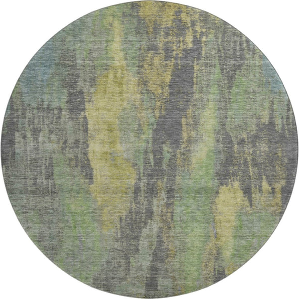 HomeRoots 8' Washable Round Area Rug in Green, Gray & Gold – Durable, UV-Protected, Pet-Friendly Design! 695987