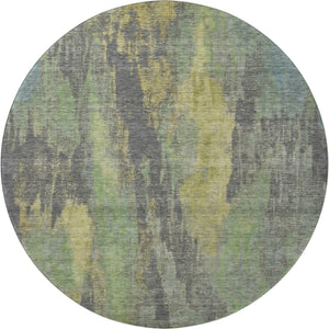 HomeRoots 8' Washable Round Area Rug in Green, Gray & Gold – Durable, UV-Protected, Pet-Friendly Design! 695987