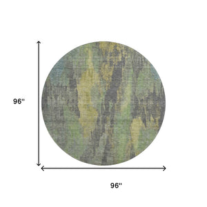 HomeRoots 8' Washable Round Area Rug in Green, Gray & Gold – Durable, UV-Protected, Pet-Friendly Design! 695987