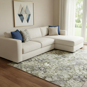 HomeRoots 8' X 10' Stylish Green Gray Gold Abstract Washable Area Rug with UV Protection for Modern Homes 695988