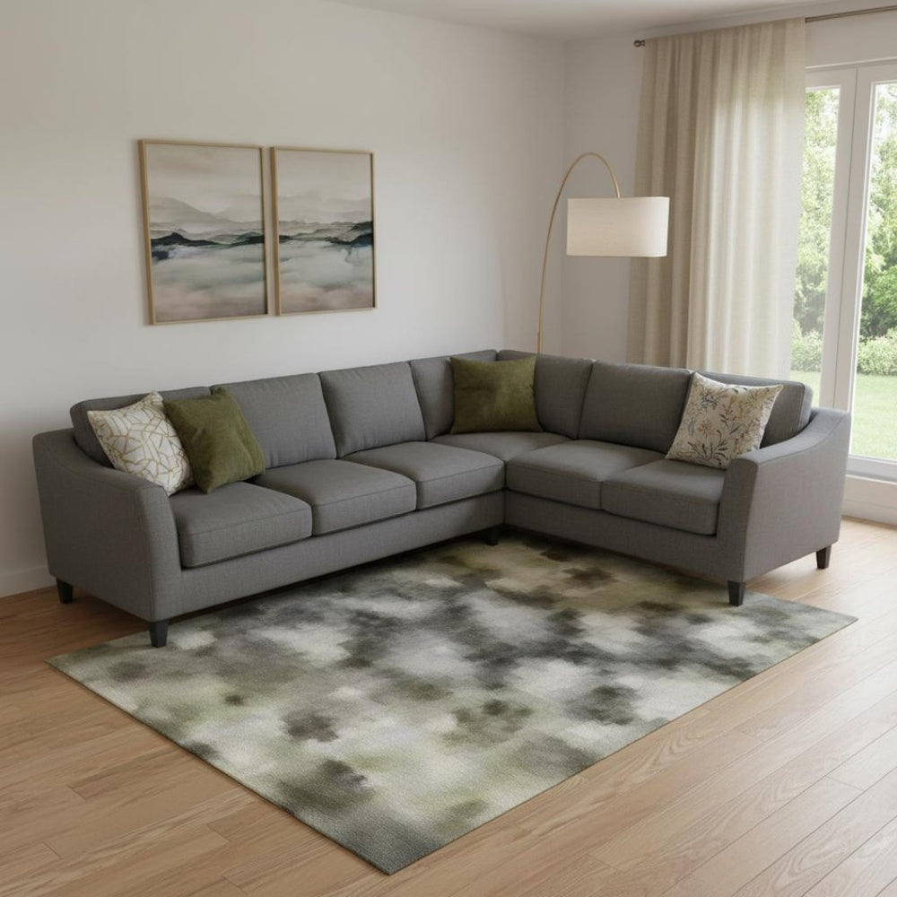 HomeRoots 10' Modern Green Gray Gold Abstract Washable Area Rug - UV Protected, Durable, Perfect for Homes! 695990