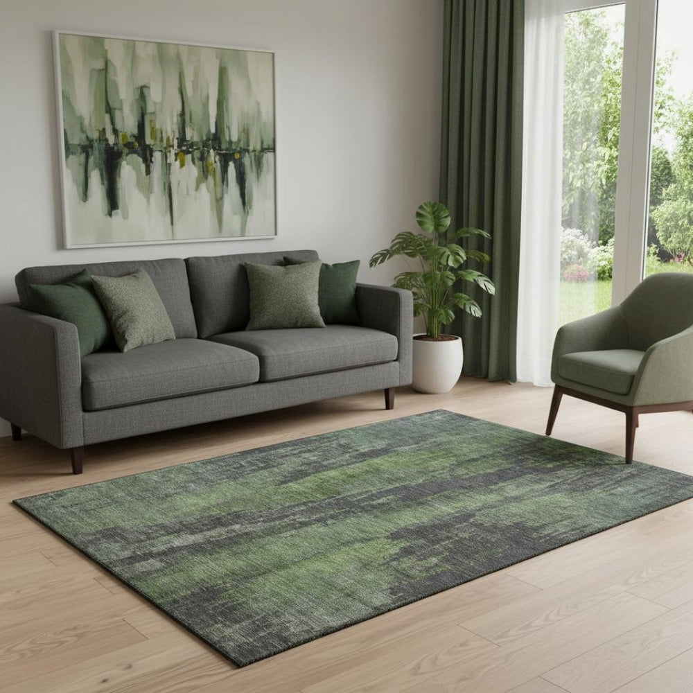 HomeRoots 5' X 8' Modern Abstract Olive Green Area Rug – Washable, Stain Resistant & UV Protected for Homes 695992