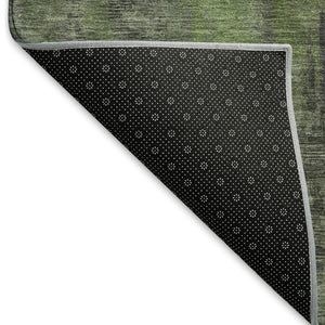 HomeRoots 8' Olive Green Charcoal Abstract Washable Round Rug - UV Protected, Stain-Resistant, Non-Slip Design 695993