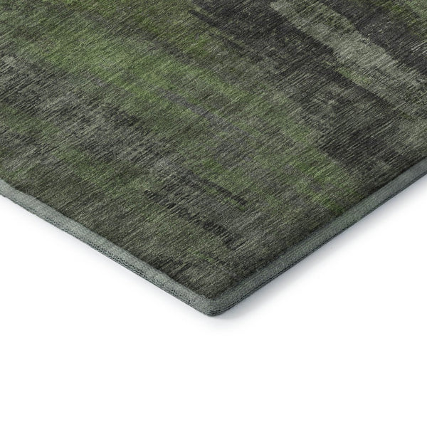 HomeRoots 8' Olive Green Charcoal Abstract Washable Round Rug - UV Protected, Stain-Resistant, Non-Slip Design 695993