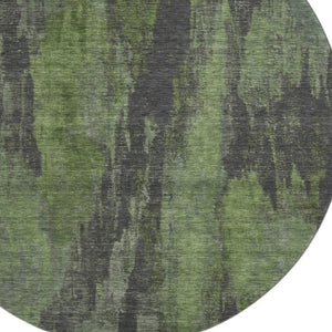 HomeRoots 8' Olive Green Charcoal Abstract Washable Round Rug - UV Protected, Stain-Resistant, Non-Slip Design 695993