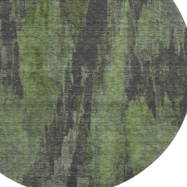 HomeRoots 8' Olive Green Charcoal Abstract Washable Round Rug - UV Protected, Stain-Resistant, Non-Slip Design 695993