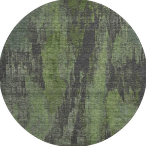 HomeRoots 8' Olive Green Charcoal Abstract Washable Round Rug - UV Protected, Stain-Resistant, Non-Slip Design 695993