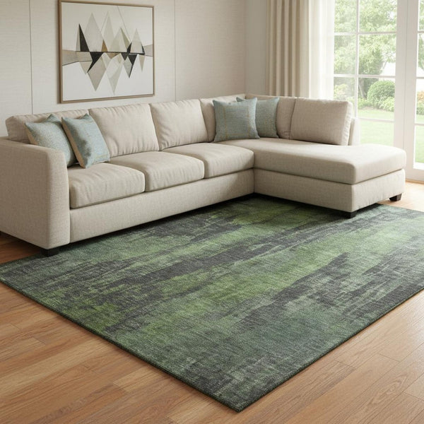 HomeRoots 8' X 10' Olive Green Charcoal & Gray Abstract Washable Area Rug - UV Protected, Durable Style! 695994