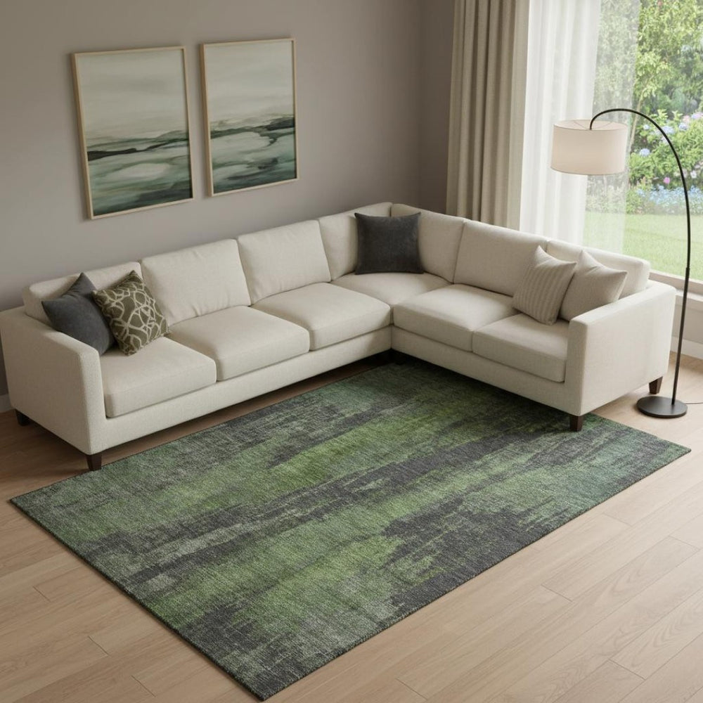 HomeRoots 9' X 12' Olive Green Charcoal Gray Abstract Area Rug - Washable, UV Protected & Pet Friendly Design! 695995