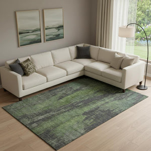 HomeRoots 9' X 12' Olive Green Charcoal Gray Abstract Area Rug - Washable, UV Protected & Pet Friendly Design! 695995