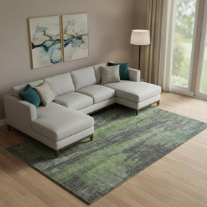 HomeRoots 10' Olive Green Charcoal Gray Abstract Washable Area Rug - Stylish, Durable, UV Protected Design! 695996