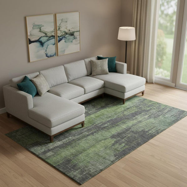 HomeRoots 10' Olive Green Charcoal Gray Abstract Washable Area Rug - Stylish, Durable, UV Protected Design! 695996