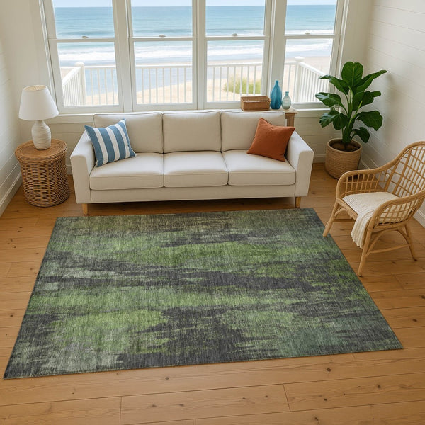 HomeRoots 10' Olive Green Charcoal Gray Abstract Washable Area Rug - Stylish, Durable, UV Protected Design! 695996