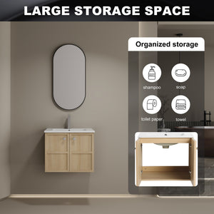 English Elm 24" Modern Wall Vanity with Ceramic Sink, Oak Plywood Cabinet, 2 Soft-Close Doors, Handles Included W1972S00021