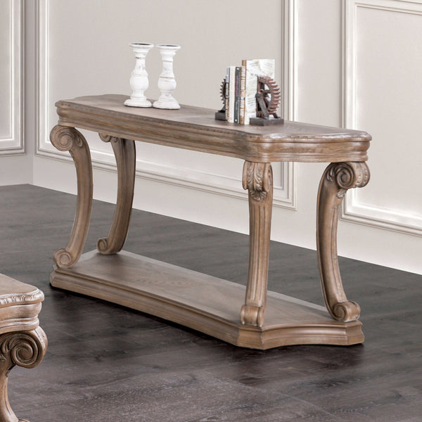 English Elm 1pc Sofa Table Industrial U-Shape Metal Base with Replicated Wood Top Rustic Sand Black Finish Durable Elegant Oak 58 L x 24 W x 11 H B2741P360608