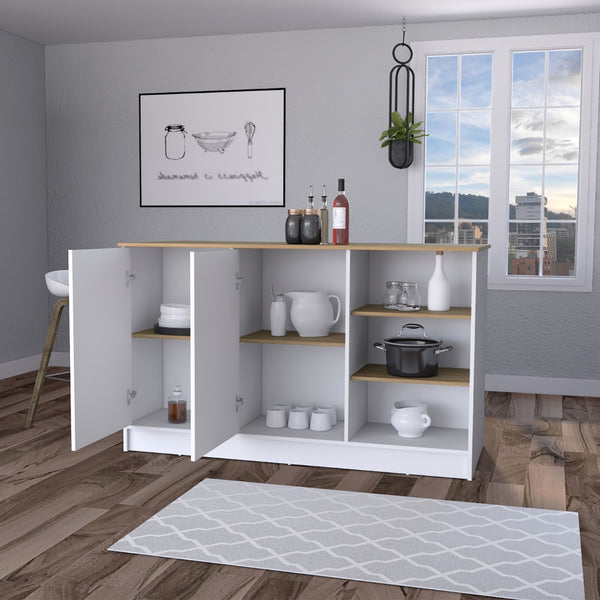English Elm White 2-Door Kitchen Island With Open Shelves - Modern Storage & Prep Space In Marquez Finish B062S00559-GIGA