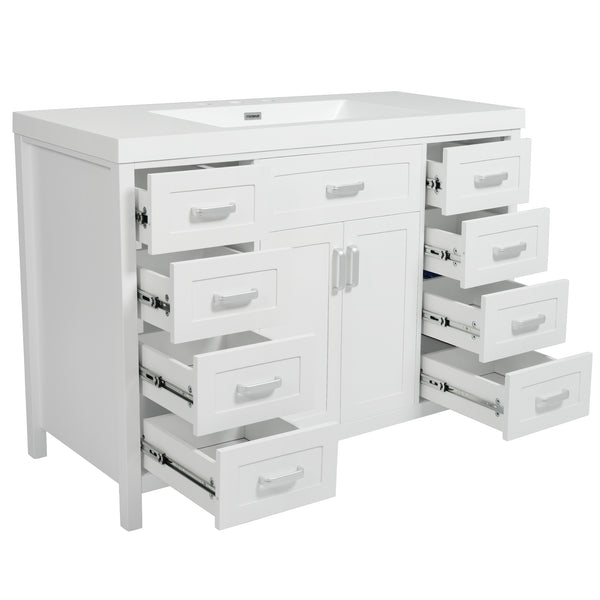 English Elm Christopher Knight Home® - 48" Bathroom Vanity with Sink Combo | 2 Doors 8 Soft-Close Drawers, Resin Top, Pine Legs White N759S337621K