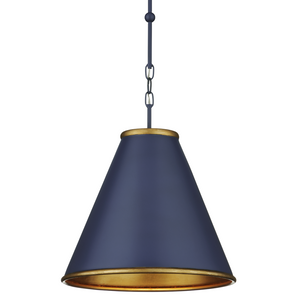 Pierrepont Blue Pendant Light - Wrought Iron Fixture with Gold Leaf Interior for Modern Elegance