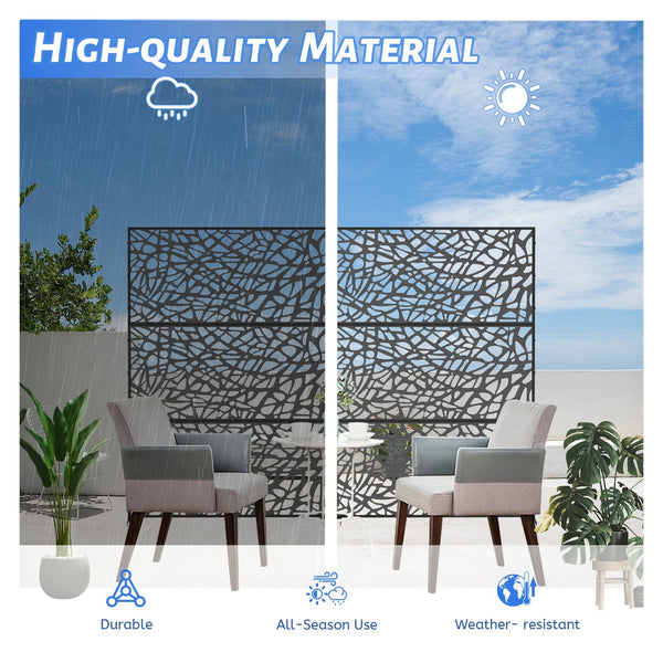English Elm Metal Freestanding Privacy Screen Black 71" Tall — Decorative Outdoor Indoor Mesh Panel Divider, Sturdy Anchors, Easy Install W1859P215052