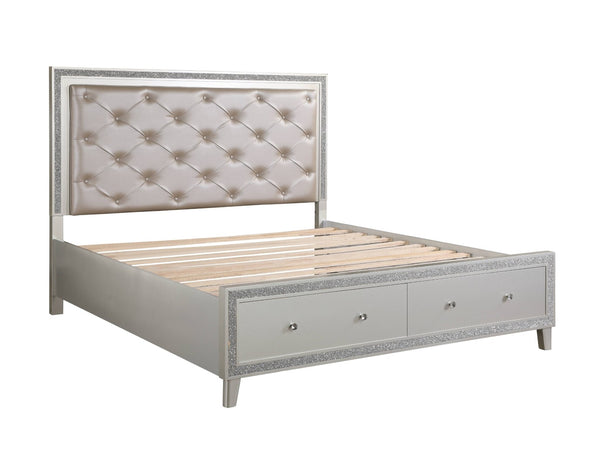 English Elm Sliverfluff Champagne Pu Leather California King Bed with Led Lighting and Storage B2726S00317