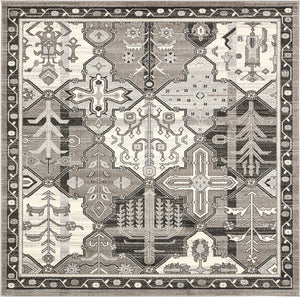 Unique Loom La Jolla Cathedral Machine Made Geometric Rug Gray, Black/Ivory/Silver 8' 0" x 8' 0"