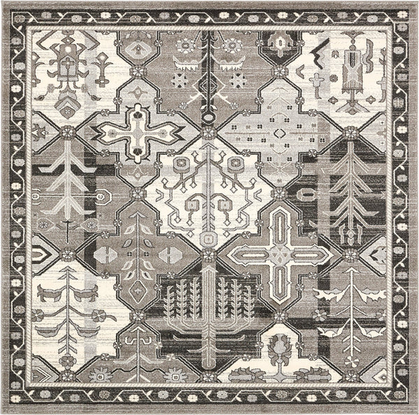 Unique Loom La Jolla Cathedral Machine Made Geometric Rug Gray, Black/Ivory/Silver 8' 0" x 8' 0"
