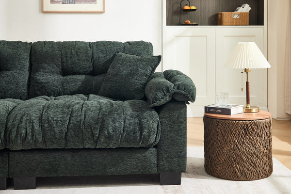 English Elm Casual Chenille Pleated Sofa - Modern Green 3-Seater With Stylish Comfort For Any Living Space W2100S00316
