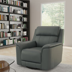 English Elm Oslo Manual Glider Recliner with Genuine Leather, 360° Swivel, High-Density Foam & Hardwood Frame Sapphire Blue B339P411560