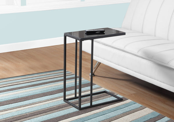 English Elm Accent C-Shaped Side Table with Thick Tempered Glass Top and Sturdy Metal Base for Living Rooms and Offices Black 26 L x 13 W x 5 H B2710P219182
