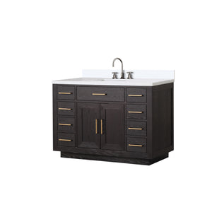 English Elm Black Oak Single Bath Vanity 48" W x 22" D with White Quartz Top, Chrome Gooseneck Faucet, Soft-Close B2731P260831