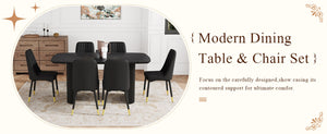 English Elm Table 7-Piece Set: Modern Black Wood-Grain Dining Table & 6 Ergonomic Pu Chairs For Luxe Comfort W1151S04166-GIGA