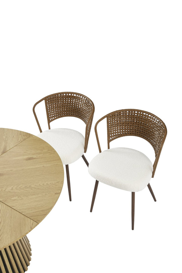 English Elm Solid Wood Extendable Dining Table and Rattan Wicker Chair Set for Farmhouse Kitchen Dark Brown,Natural W3590S00013