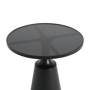 English Elm Modern Round Accent Table Marble Laminate Top Matte Black Iron Base Living Room N770P412286B