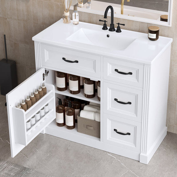 English Elm 36 Inch Bathroom Vanity With Sink – Modern Design, Soft-Close Drawers & Adjustable Storage Shelf, White Finish N725P336549K