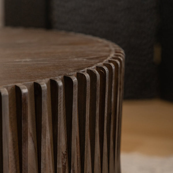 English Elm Vintage Cylindrical Nesting Coffee Table Set, Textured Embossed Wood Accent Tables for Living Room Dark Brown W757P195739