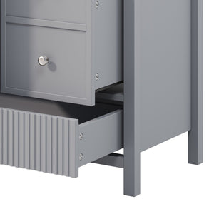English Elm 60" Freestanding Bathroom Vanity Fluted Fronts Soft Close Drawers Drop-in Sink Blue Gray N817P404100B