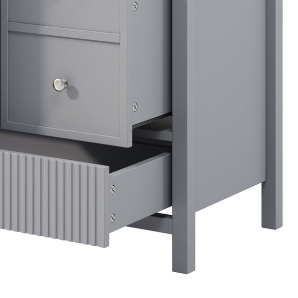 English Elm 60" Freestanding Bathroom Vanity Fluted Fronts Soft Close Drawers Drop-in Sink Blue Gray N817P404100B
